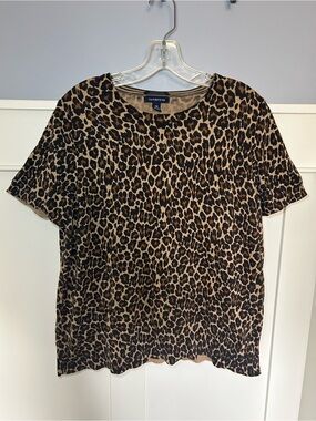 Lands' End Leopard Print Short Sleeve Top in Brown and Black